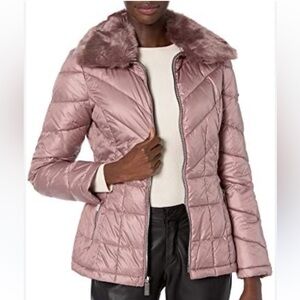 KENNETH COLE sXS mauve puffer-removable faux fur collar-LOOKS NEW-$175 retail